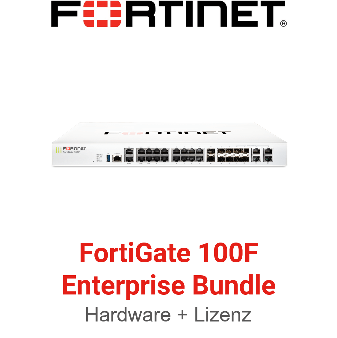 Fortinet FortiGate 100F Firewall Hardware + Enterprise Protection Lizenz Vorderseite